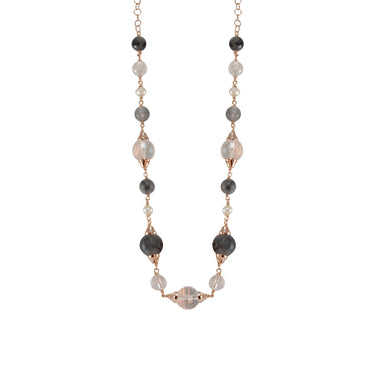 baroque freshwater pearl necklace with lustrous white pearls and faceted crystal and cloudy quartz beads