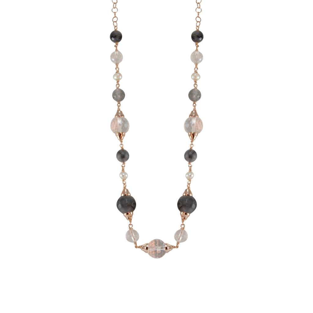 Pearl, Crystal & Cloudy Quartz Necklace