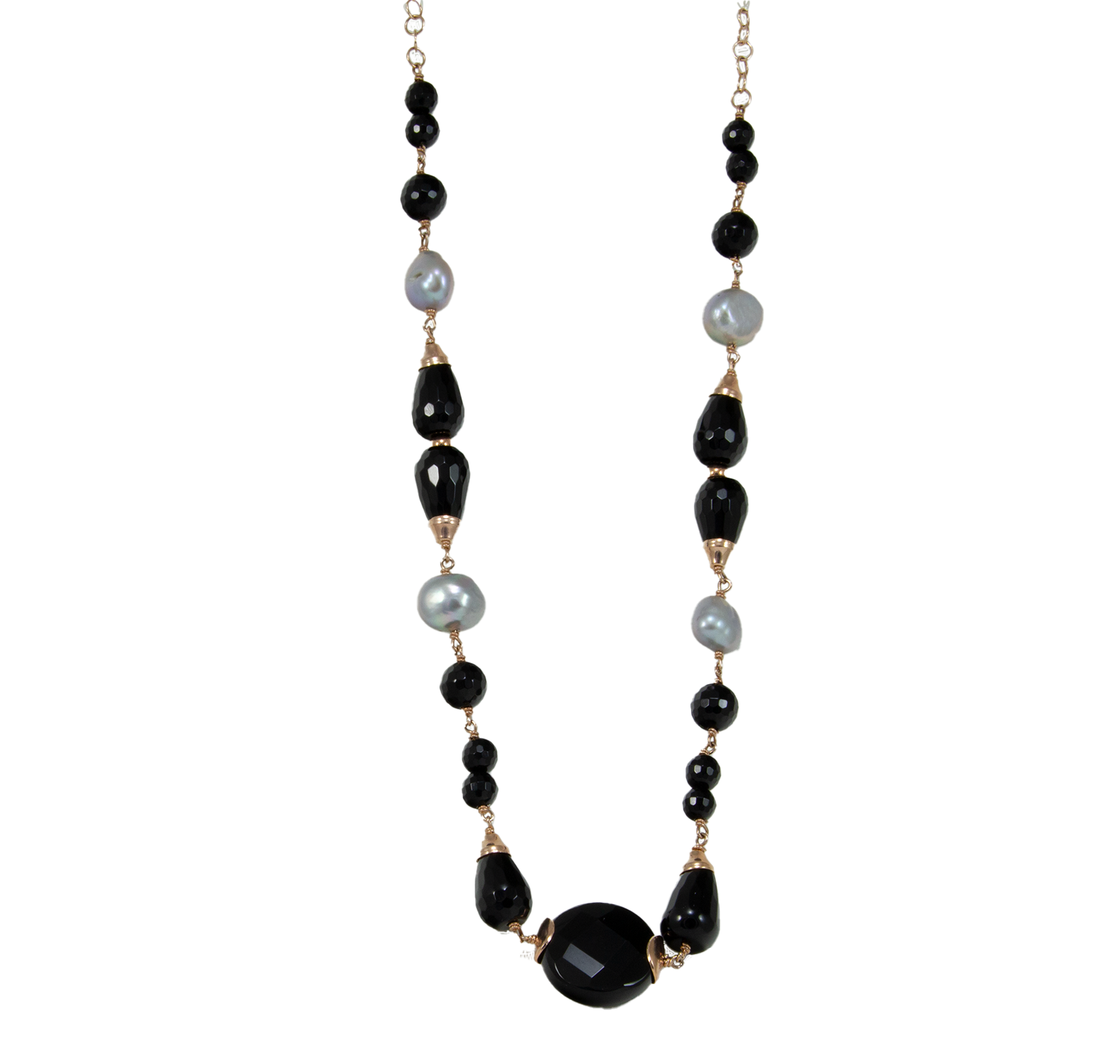 Black Agate & Silver Pearl Necklace