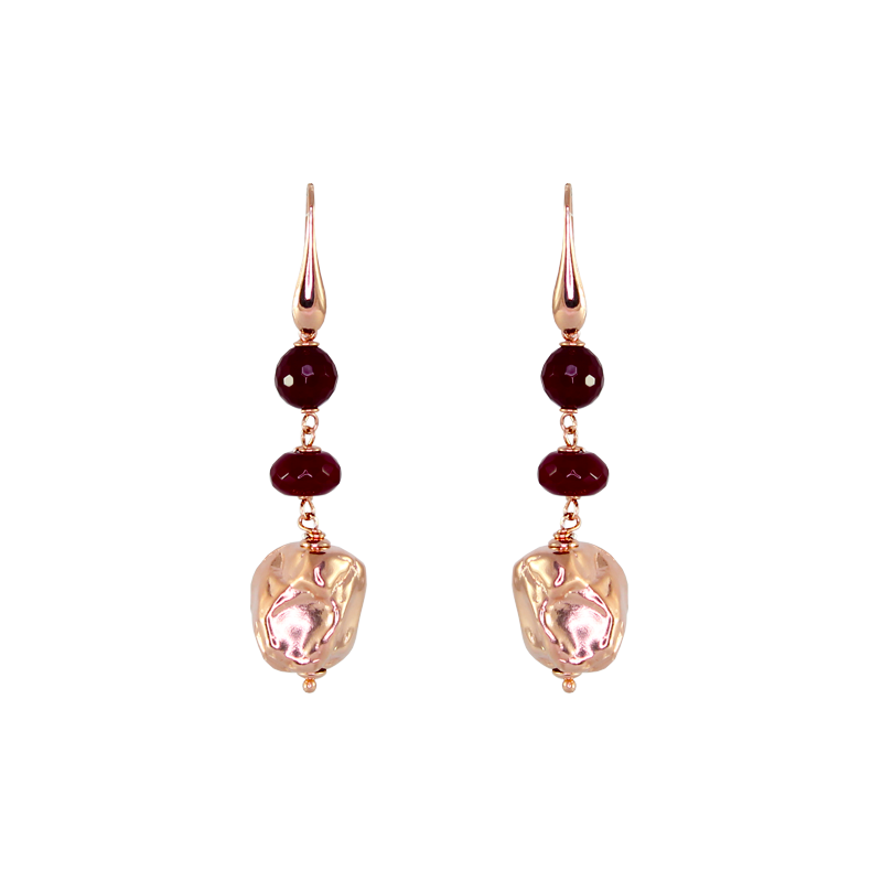Ruby Agate Gold Nugget Earrings