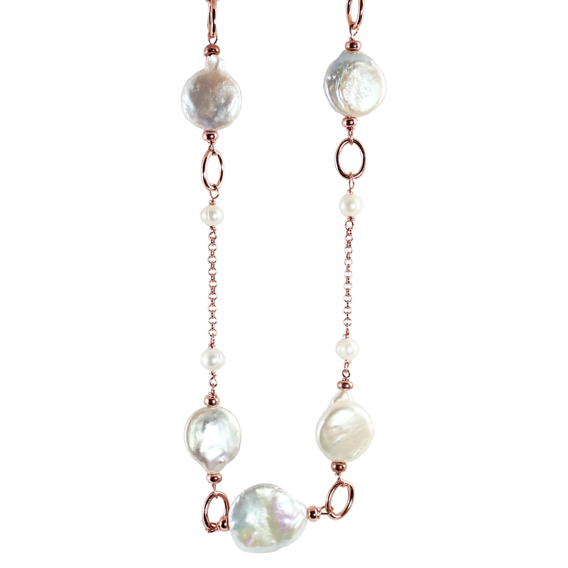 White Coin Pearl, Single Link Necklace - 115cm
