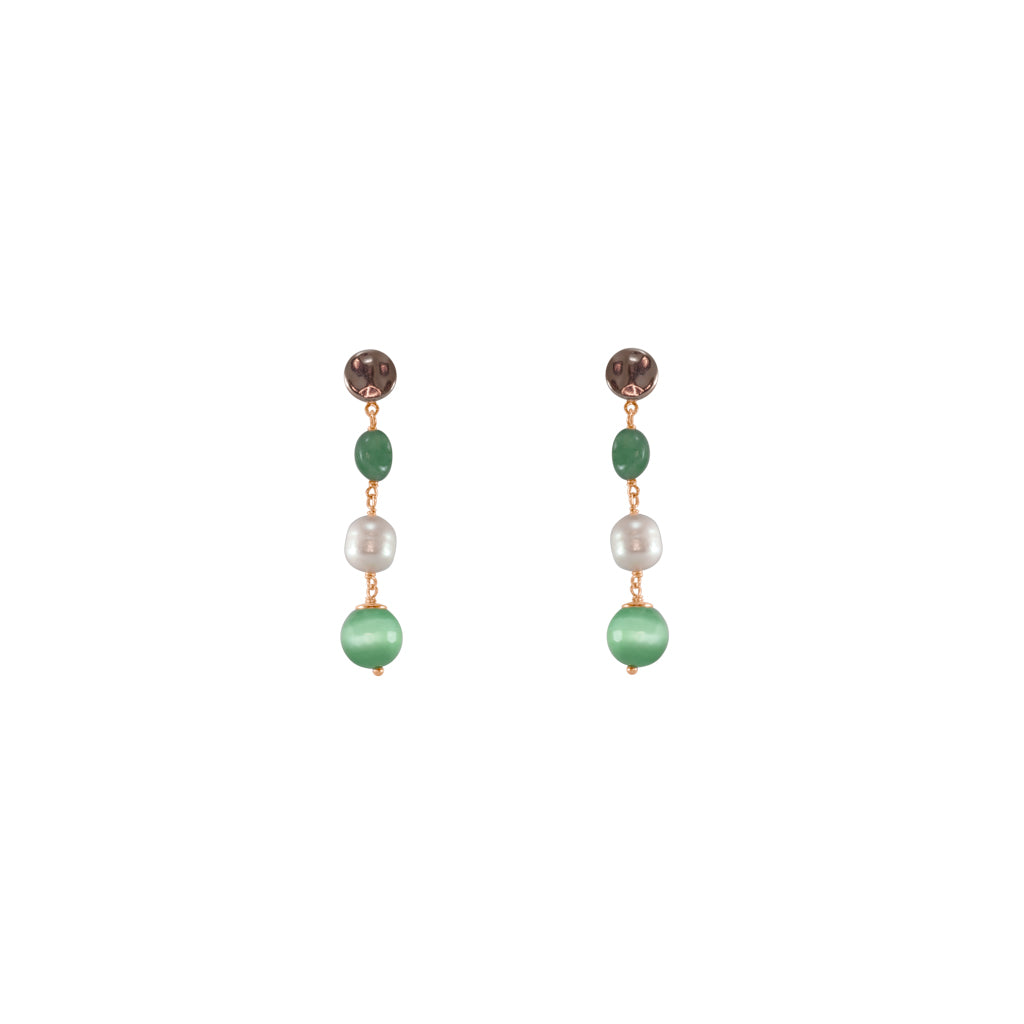 Pale Green, Pearl Triple Drop Earrings