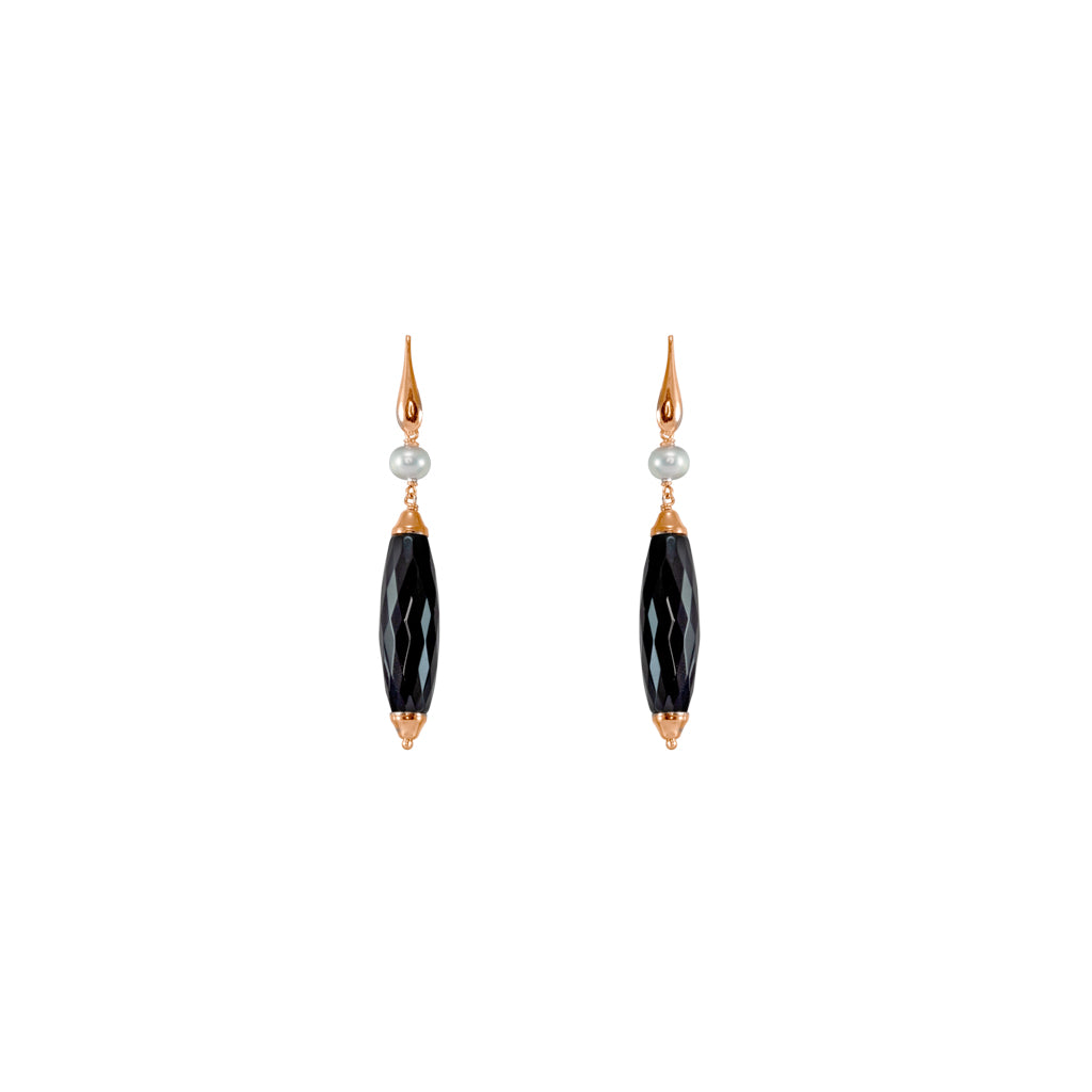 Black Agate Cylinder with Pearl Earrings