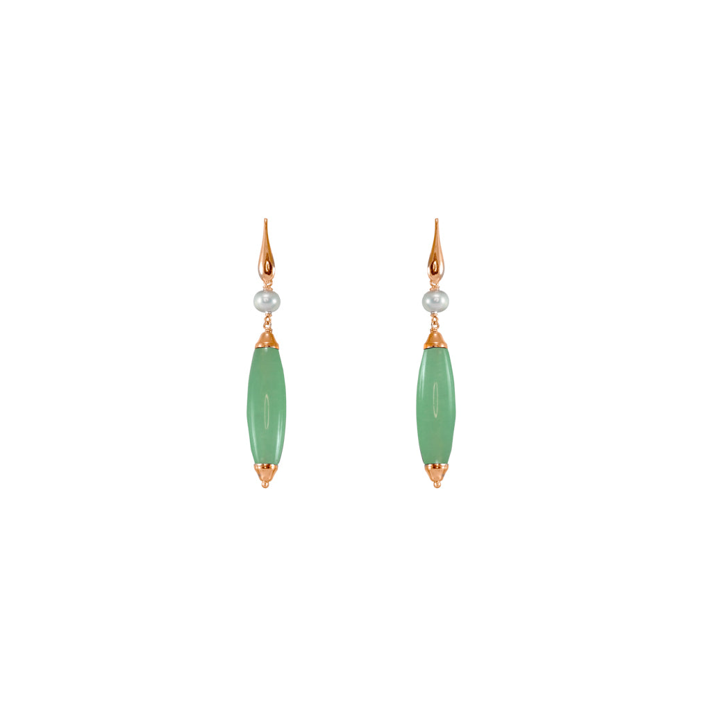 Pale Green Cylinder with Silver Pearl Earrings