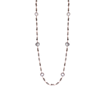 A silver pearl and labradorite necklace, 40cm in length, featuring 18ct gold on 925 sterling silver.