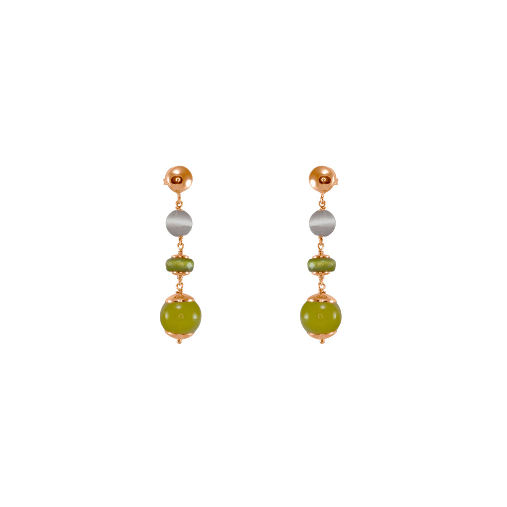 Olive, Green & Grey Triple Drop Earrings