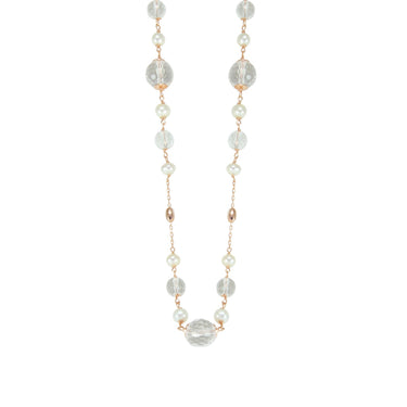 White Pearl & Crystal Necklace - 100cm