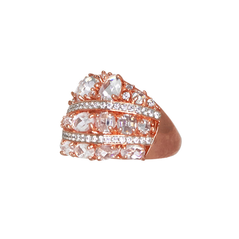 Five Row Crystal & Rose Gold Ring - RRP $332.00