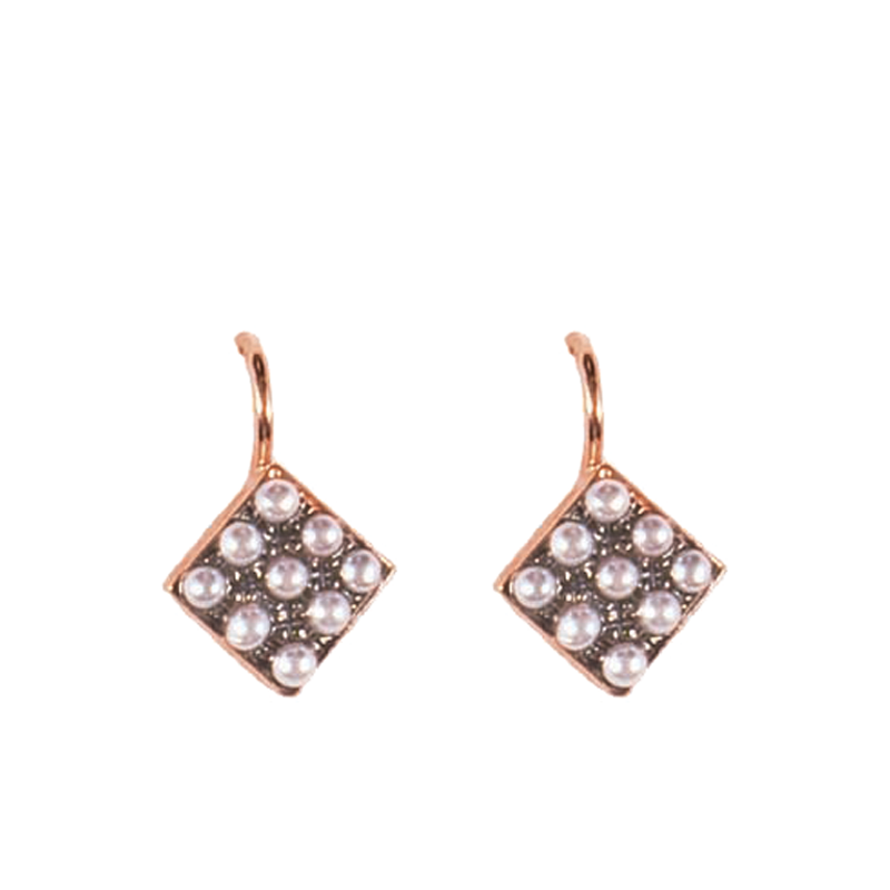 Small Pearl & Rose Gold Square Drop Earrings