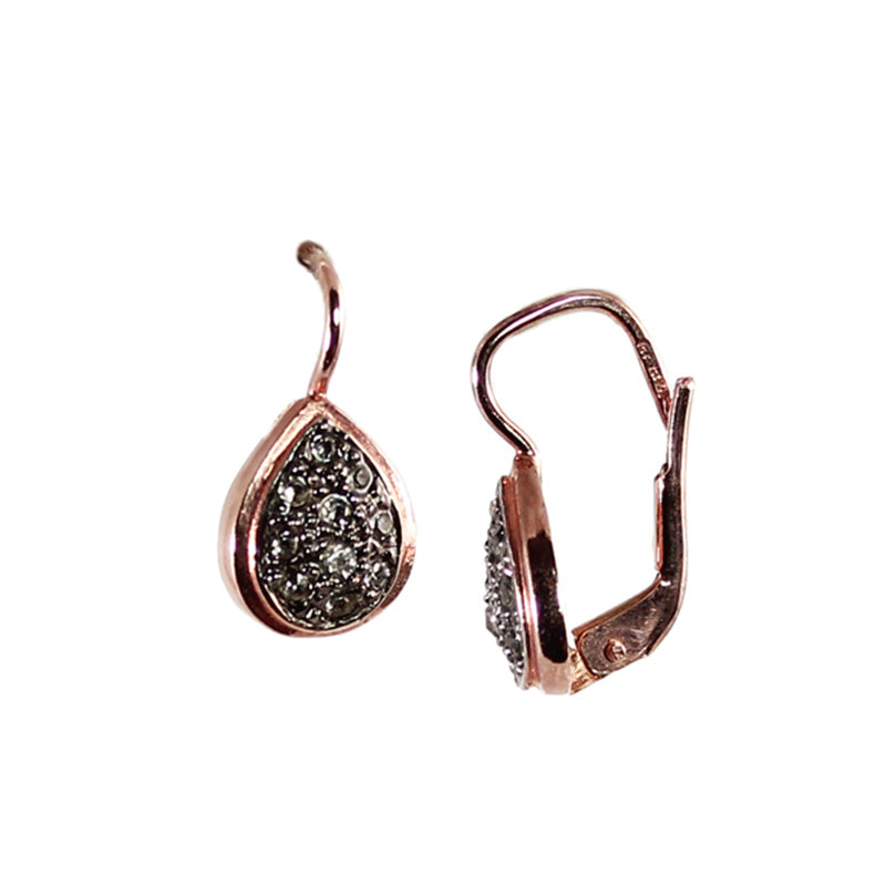 Fume Crystal Teardrop & Rose Gold Earrings
