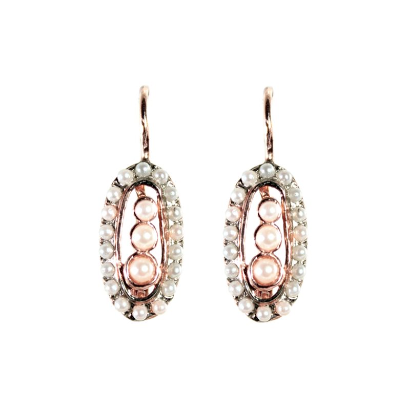 Three Pearl Oval Drop Earrings
