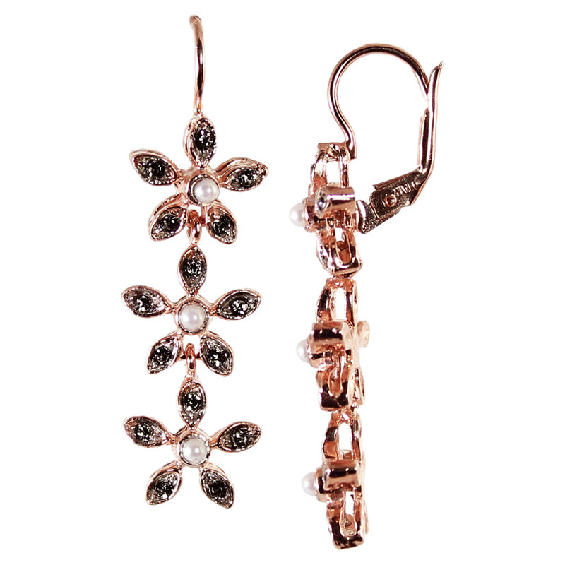 Crystal & Pearl Flower Drop Earrings