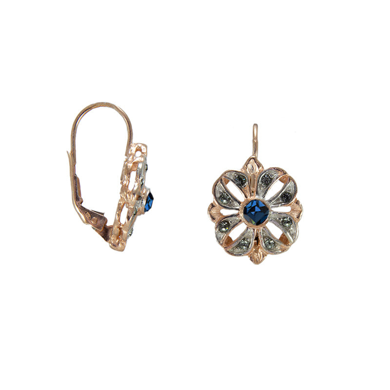 Blue Crystal Filigree Bow Earrings