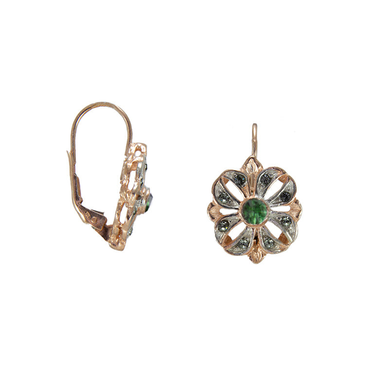 Green Crystal Filigree Bow Earrings