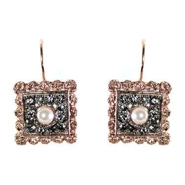 Pearl & Crystal Square Drop Earrings