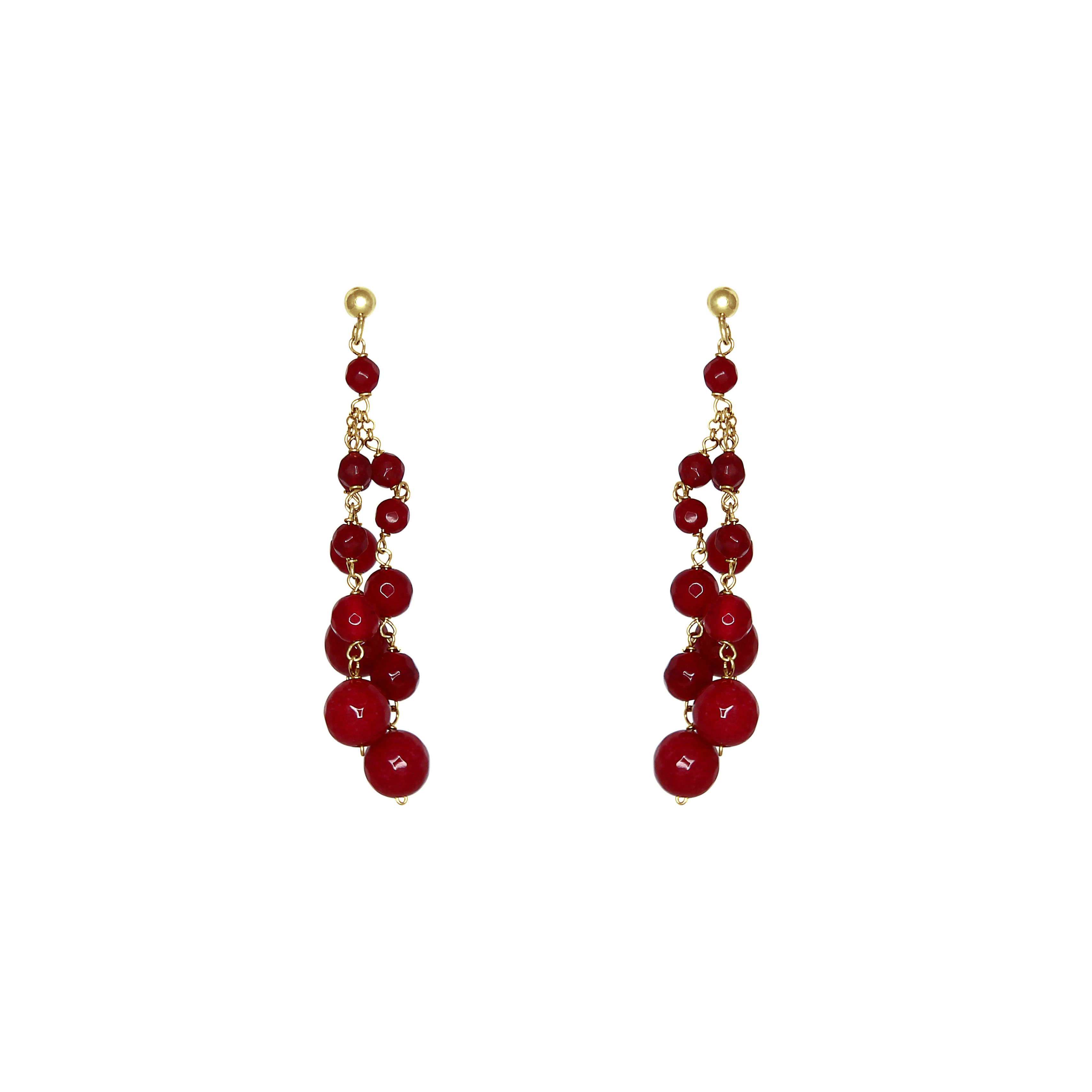 Red Agate 3 Strand Drop Earrings - $280 RRP