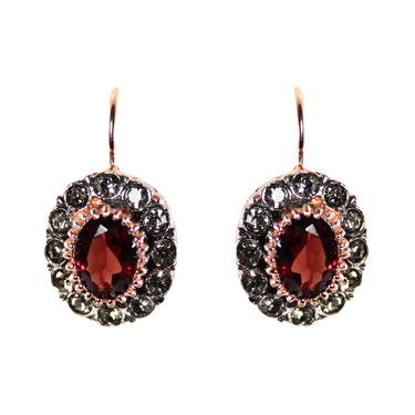 Garnet & Crystal Oval Drop Earrings