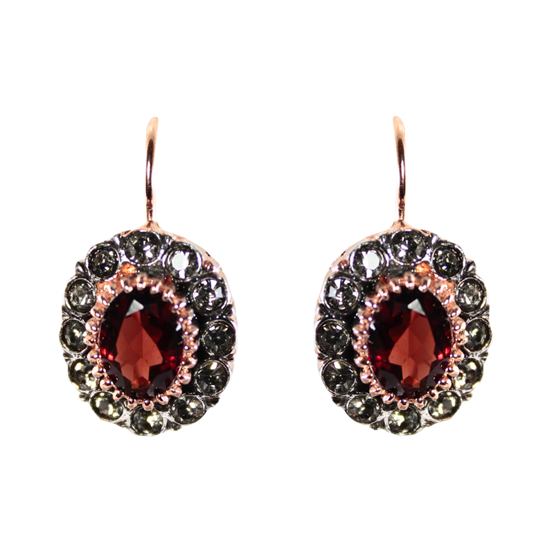 Garnet & Crystal Oval Drop Earrings