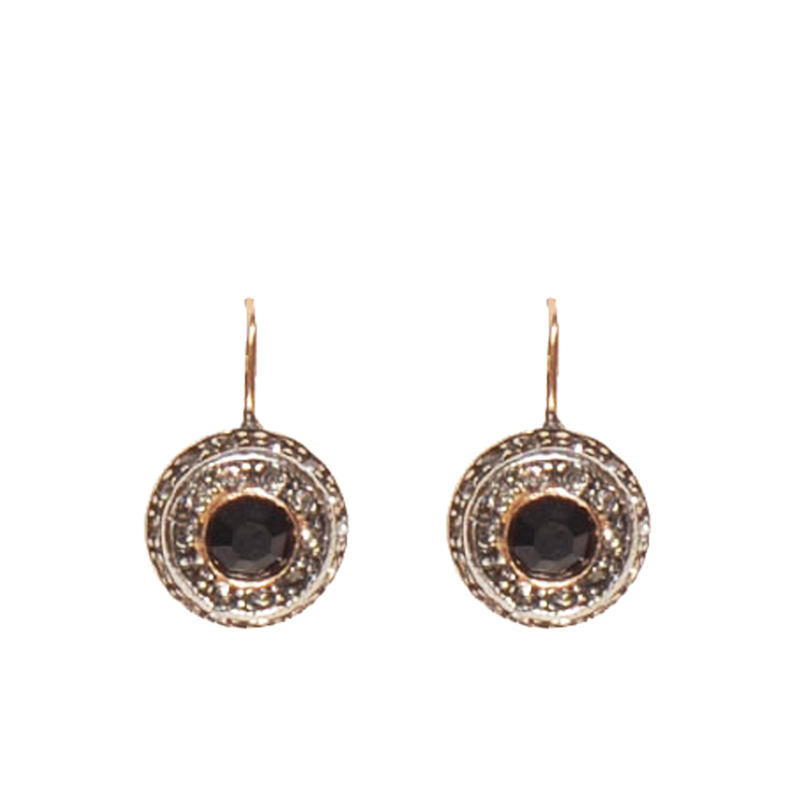 Onyx & Crystal Circle Drop Earrings