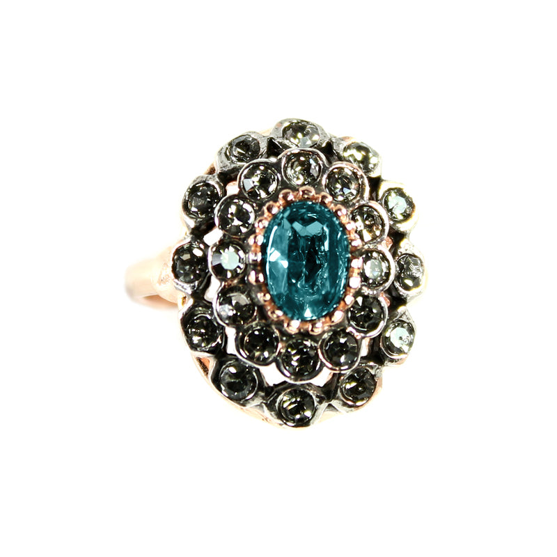 Blue Topaz, Crystal & Rose Gold Oval Ring