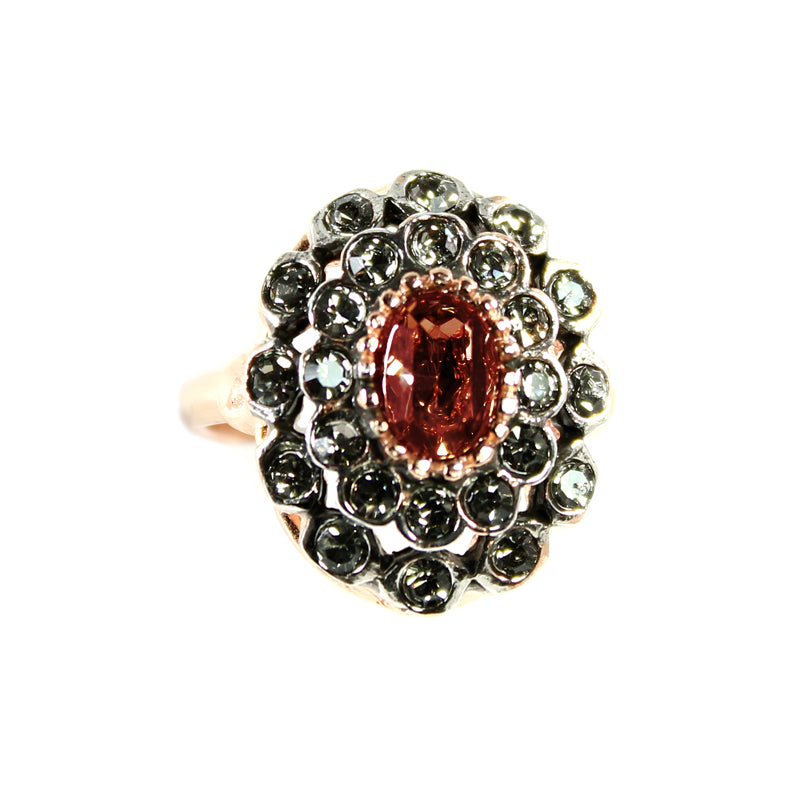 Garnet, Crystal & Rose Gold Oval Ring