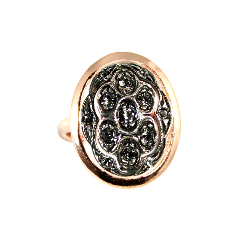 Large Crystal & Rose Gold Oval Ring