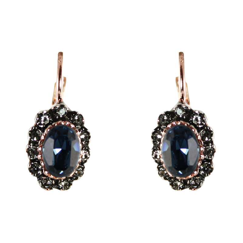Dark Blue Crystal Oval Drop Earrings
