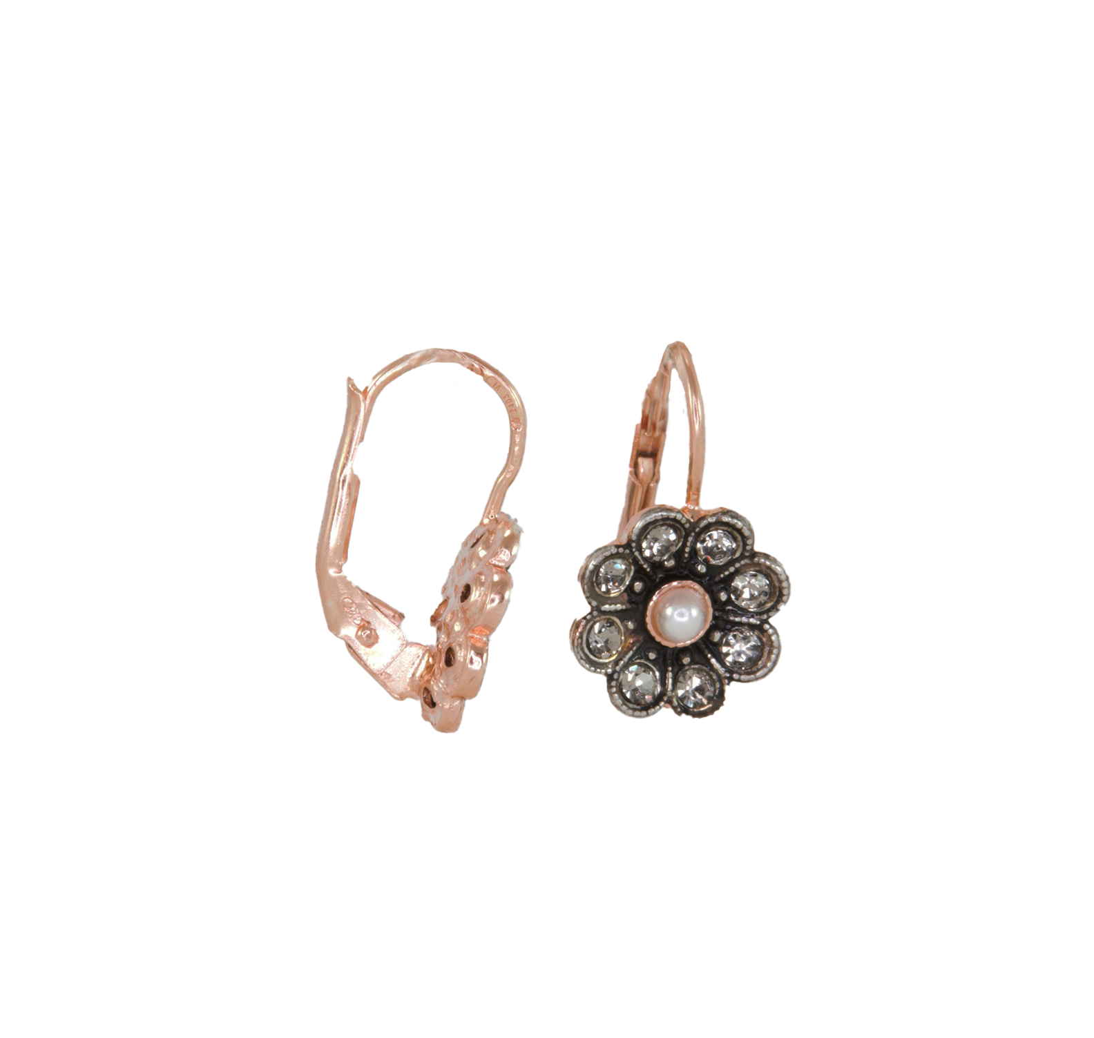 Crystal Flower Earrings with Pearl Centre