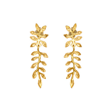 Small Leaf Drop Earrings Yellow Gold