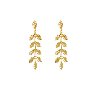 Yellow Gold Large Leaf Drop Earrings