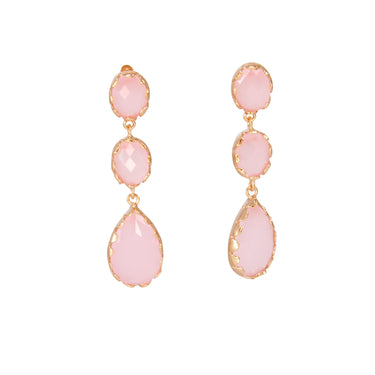 Pink Stone Triple Drop Earrings
