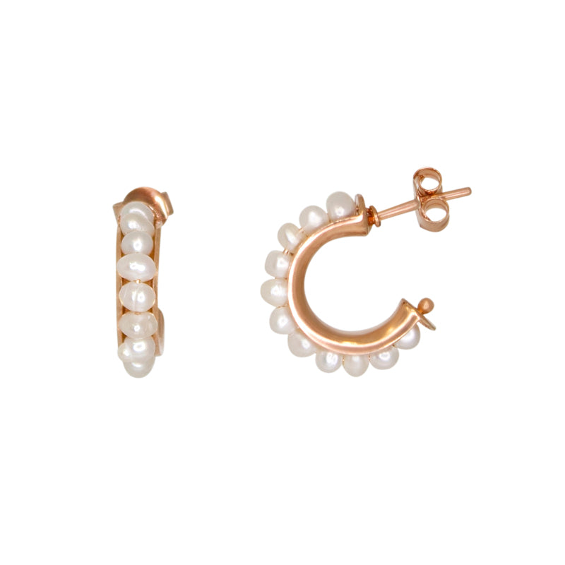Pearl Hoop Earrings - Rose Gold