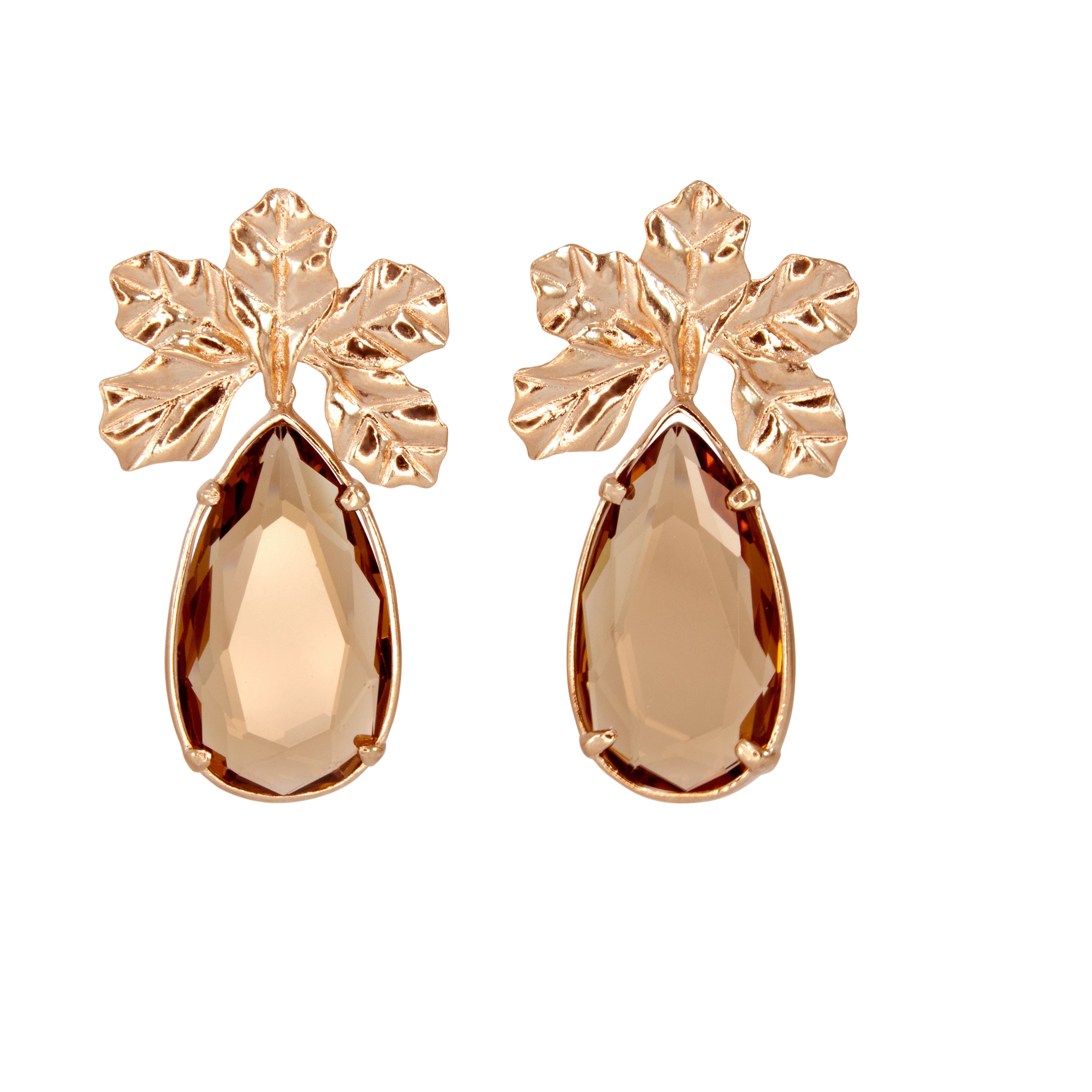 5 Leaf Rose Gold with Large Champagne Teardrop