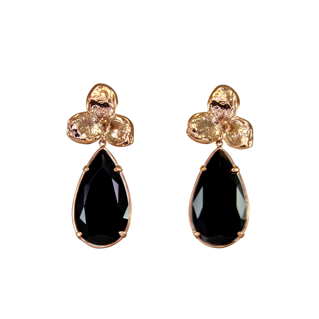 Black 3 Leaf Teardrop Earrings