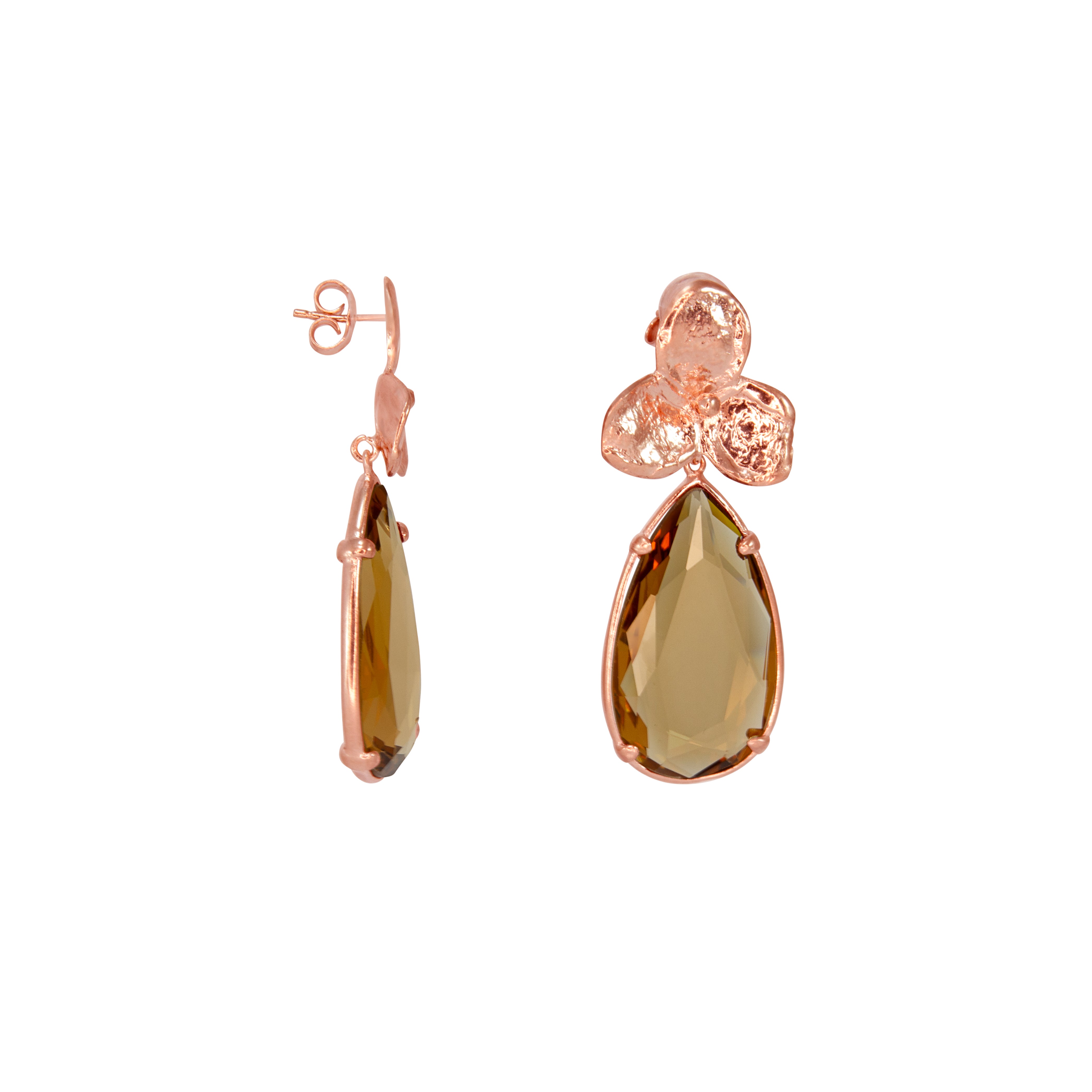 Champagne 3 Leaf Teardrop Earrings