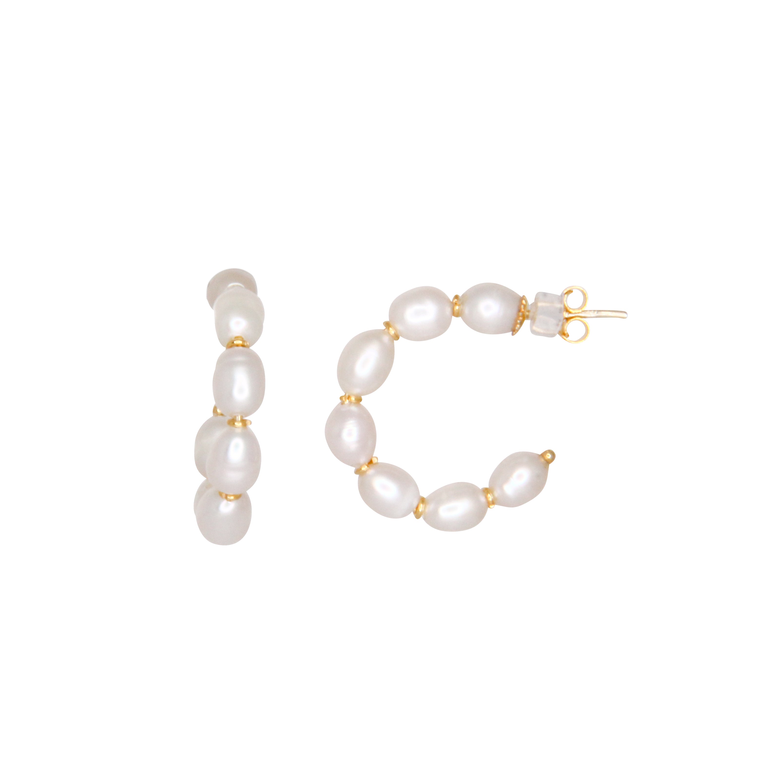 Large Pearl Hoop Earrings - Yellow Gold