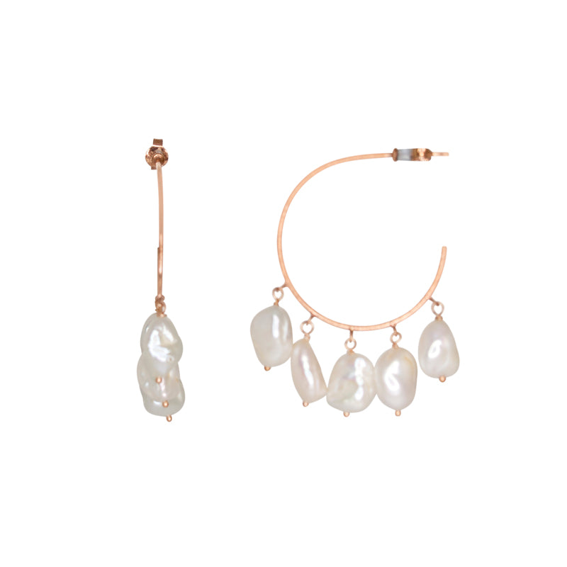 Pearl Drop Hoop Earrings