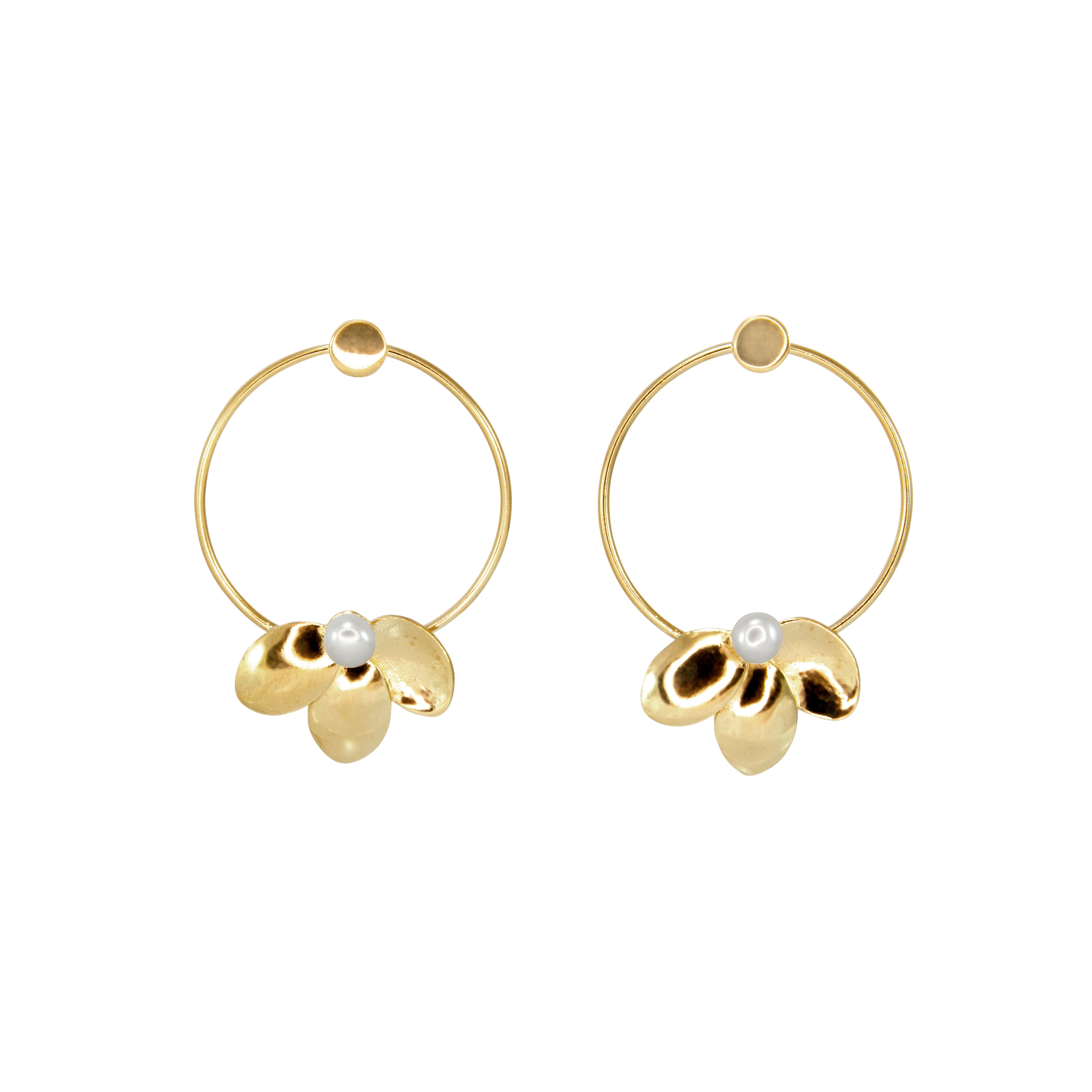 Gold Three Leaf Hoop on Stud