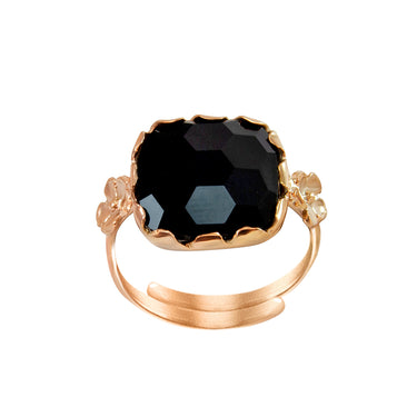 Black Square Gemstone & Flower Ring