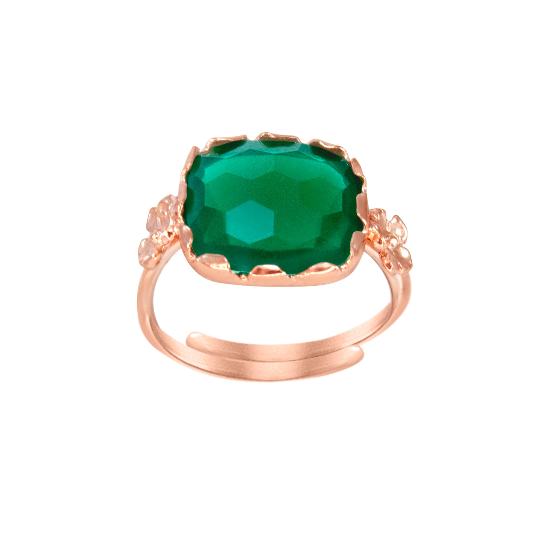 Green Square Gemstone & Flower Ring