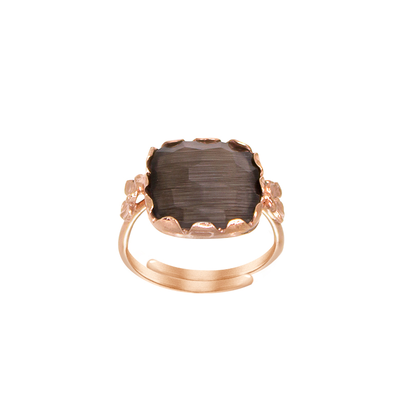 Smokey Square Gemstone & Flower Ring