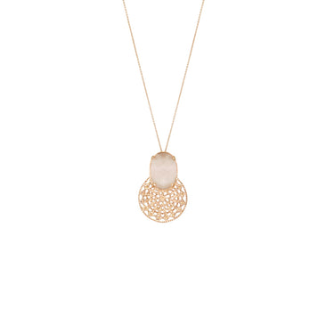 Filigree Disk with White Drop Pendant