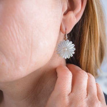 White Mother-of-Pearl Flower Hook Earrings