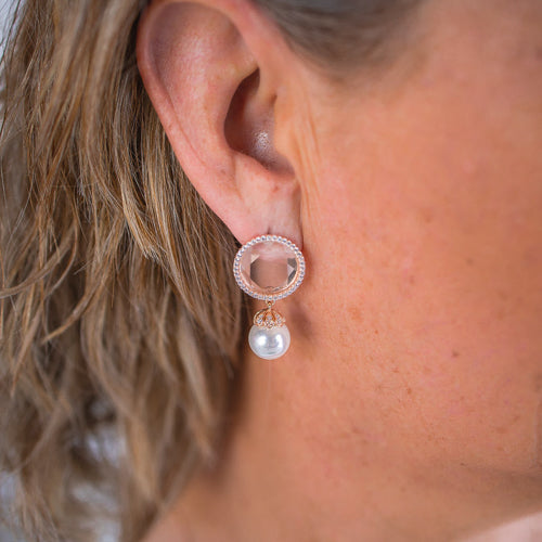Clear Quartz & Pearl Drop Earrings