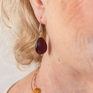 Ruby agate earrings, 18ct rose gold, sterling silver.