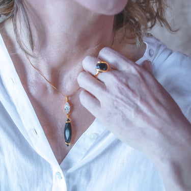 Clear Crystal & Black Teardrop Pendant