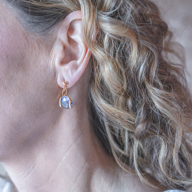 Blue Crystal Drop Stud Earrings