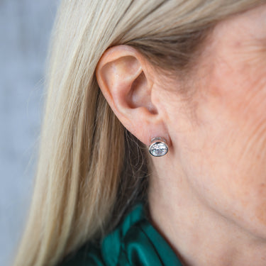 Round Cubic Zirconia Stud Earrings - Large