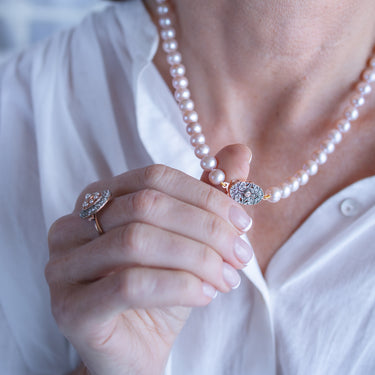 8-9mm Round Pink Pearl Necklace 18.5”