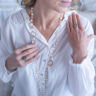 White Pearl and Rose Gold Double Necklace